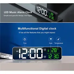 Large Display Alarm Clock for Living Room Office Bedroom Decor LED Electronic Date Temp Display Wall Electric Clocks Automatic Brightness Dimmer Smart Cool Modern Desk Accessories Black