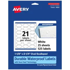 Avery Durable Waterproof Oval Scalloped Labels with Sure Feed, 1-1/8" x 2-1/4"