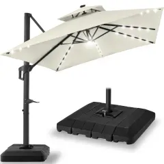 Best Choice Products 10x10ft 2-Tier Square Outdoor Solar LED Cantilever Patio Umbrella w/ Base Included Ivory