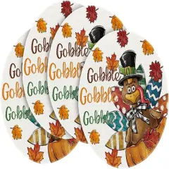 Set of 4 Gobble Turkey Maple Leaves Thanksgiving Placemats - 15 Inch (Brown/Beige)