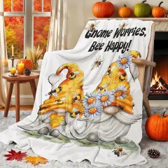 Soft Cozy Gnome Worries Bee Happy Throw Blanket 60''x50''