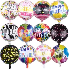 50 Pieces Happy Birthday Party Aluminum Foil Balloons 18" Foil Mylar Helium Balloon Round Inflatable Balloons for Birthday Parties Baby Shower Decorations Supplies
