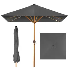 Best Choice Products 9ft Deep Square Solar LED Lighted Patio Umbrella w/ Faux Wood Texture, UV-Resistant Gray