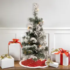 Northlight 2' Pre-Lit Medium Flocked Bristol Pine Artificial Christmas Tree - Warm Clear LED Lights Green