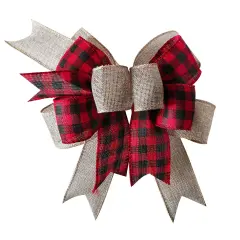 Christmas Buffalo Plaid Bow Rustic Burlap Crafts Wreath Bow for Holiday Weeding Kitchen Decor (9.5 x 13 inch)