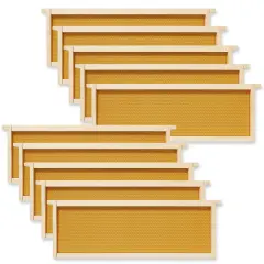 Honey Keeper 10-Pack Unassembled Beehive Frames with Natural Beeswax Foundations for Beekeeping, Medium Super - 6-1/4 inch Yellow