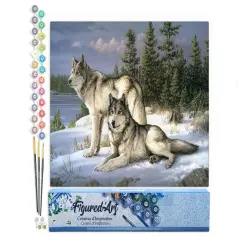 Figured'Art Paint by Numbers Kit for Adults Wolves Couple 16"x20" - Craft Art Painting DIY Kit Rolled Canvas without frame