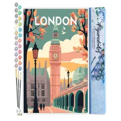 Figured'Art Paint by Numbers for Adults Travel Poster London 2 16"x20" - Craft Art Painting DIY Kit Rolled Canvas without frame