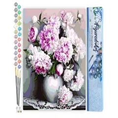 Figured'Art Paint by Numbers Kit for Adults Vase of Peonies 16"x20" - Craft Art Painting DIY Kit Rolled Canvas without frame