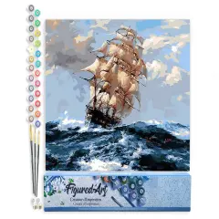 Figured'Art Paint by Numbers Kit for Adults Sailboat and Storm 16"x20" - Craft Art Painting DIY Kit Rolled Canvas without frame