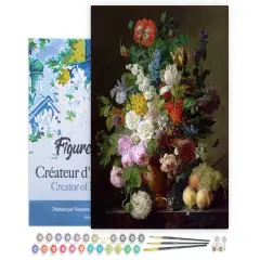 Figured'Art Paint by Numbers for Adults with Frame Jan Frans van Dael - Vase of Flowers 16"x20" - Craft Art Painting DIY Kit Canvas Already Stretched on a Wooden Frame