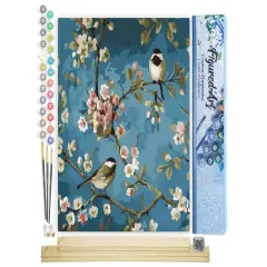 Figured'Art Paint by Numbers Kit for Adults Flowers and Birds 16"x20" - Craft Art Painting Rolled Canvas with DIY wooden frame
