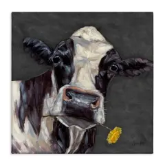 Stupell Industries Cow with Yellow Daisy Canvas Wall Art Design by Sara G. Designs