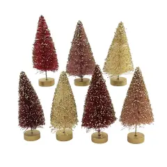 Bethany Lowe 4.25 In Valentine Mini Bottle Brush Tre Valentine Decorative Tree Set , Multi Seasonal Decor Glittered Valentine's Day Christmas Multicolored