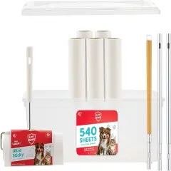 IRIS USA Extra Sticky Lint Roller, Floor Pack Comes with Storage Box, Refills, and Adjustable Wand, 90 Sheets/Roll, 540 Sheets Total