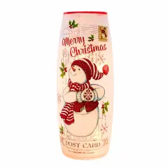 Stony Creek 11.75 In Vintage Postcard Large Vase Christmas Lighted Glass Accent , Christmas Decor Electric Pre-Lit Christmas SNOWMAN