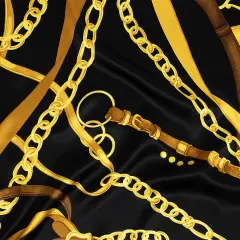 1 Yard Italian Black and Gold Chains Purse Straps Silk Charmeuse, 53 Inches Wide