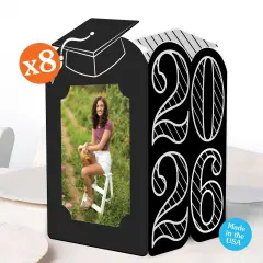Big Dot of Happiness Black & White 2026 Graduation Photo Holder Centerpieces, 4x6 Picture Display Box, Table Decoration Centerpiece for Grad Party Decor, 8 Count