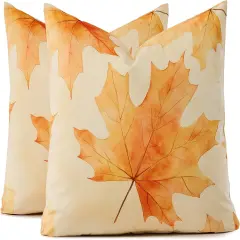 Fall Pillow Covers 20x20 Set of 2 - Burnt Orange Maple Leaf
