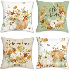 Set of 4 Fall Pumpkins Throw Pillow Covers 18 x 18 Inch