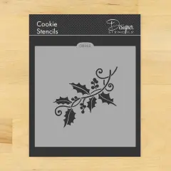 Holly Spray Cookie & Craft Stencil | CM043 by Designer Stencils | Cookie Decorating Tools | Baking Stencils for Royal Icing, Airbrush, Dusting Powder | Craft Stencils for Canvas, Paper, Wood | Reusable Food Grade Stencil