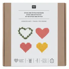 Rico Design Stick and Stitch Embroidery Kit - Pkg of 14, Pixel Art Hearts