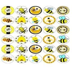 30 x Sweet Bees Themed Edible Cupcake Toppers | Uncut on Wafer Sheet- Qty 30-1.5&rdquo; each