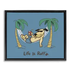Stupell Industries Tropical Dog on Hammock Framed Floater Canvas Wall Art Design by LIR