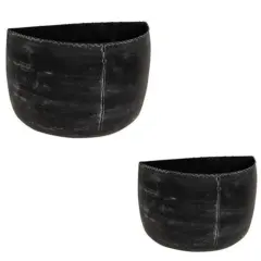 2-set Distressed Black Metal Wall Bucket