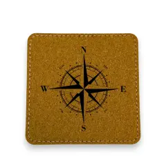 Coaster - Compass Rose - SET OF 2 - Leather or Stitched Cork Stitched Cork/Black