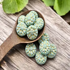 *12* 15mm Gold Washed Turquoise Dahlia Flower Coin Beads