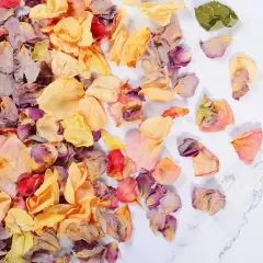 20+ Cups Real Rose Petals Biodegradable Wedding Flower Confetti, 2 QT Mixed Yellow Purple Pink Dried Roses Petals for Wedding