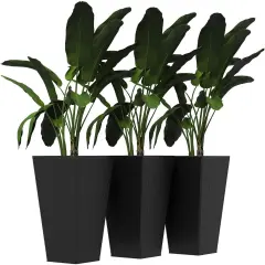 3-Piece Ceramic Indoor Planter Set with Drainage Holes Black
