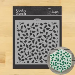Holly and Berries Miniprint Cookie & Craft Stencil | CM112 by Designer Stencils | Cookie Decorating Tools | Baking Stencils for Royal Icing, Airbrush, Dusting Powder | Craft Stencils for Canvas, Paper, Wood | Reusable Food Grade Stencil