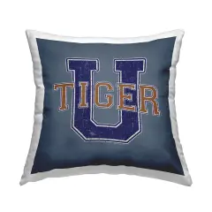 Varsity Tiger U Vintage Decorative Printed Throw Pillow Design by Spirit Animals/Life Is High, 18 x 7 x 18