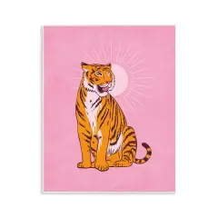 Stupell Industries Preppy Tiger on Pink Wall Plaque Art Design by Nataly White