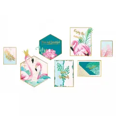 Pink Green Flamingo Frame Wall Stickers Tropical Leaves Removable PVC Dorm Room