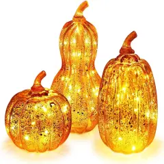 3 Glass Pumpkin with LED Lights Decor