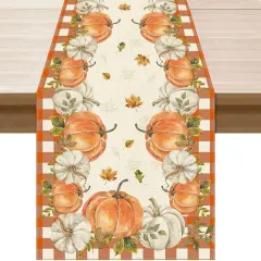 Fall Pumpkin Plaid Table Runner Table Decoration.,13x72 Inch