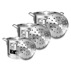 3 Piece Aluminum Stock Pot Set with Steamer - 24Qt, 32Qt, 40Qt