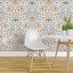 Pre-Pasted Wallpaper 2FT Wide Cottagecore Whimsical Floral Boho Garden Leaves Botanical Farmhouse Wildflowers Nature Rustic Vintage Daisy Thistle Plants Bohemian Cottage Custom Pre-pasted Wallpaper by Spoonflower