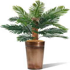 6FT Artificial Palm Tree with Galvanized Steel Bronze Tall Planter, Realistic Fake Silk Faux Tropical Areca Plants