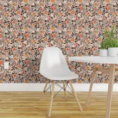 Peel & Stick Wallpaper 2FT Wide Ditsy Pumpkin Cute Halloween Orange Beige Floral Boho Small Scale Farmhouse Cottagecore Whimsical Custom Removable Wallpaper by Spoonflower