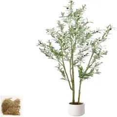 Olive Trees Artificial Indoor 6ft 1Pack - Artificial Plants with White Pot - Artificial Tree for Home Office Living Room Corner