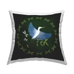 Stupell Industries Heron & Dragonflies Wreath Decorative Printed Throw Pillow Design by Michelle Ingari Designs, 18 x 7 x 18