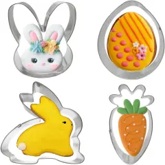Easter Cookie Cutters, 4pcs Holiday Themed Cutter Carrot Egg Bunny Rabbite Cookie Cutter, Stainless Steel Biscuit Cutters