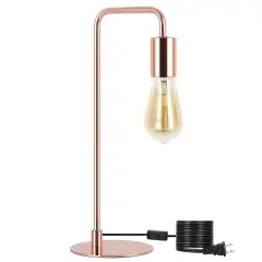 Modern Industrial Rose Gold Table Lamp &ndash; Minimalist Metal Desk Light for Bedroom, Office, and Living Room