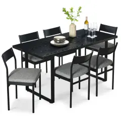 Best Choice Products 7-Piece Modern Industrial Dining Set, Table w/6 Upholstered Chairs Black/Gray