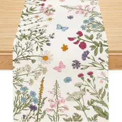 Wildflowers Summer Decor Floral Butterfly Seasonal Kitchen Dining Table Decoration for Home 13x72 Inch