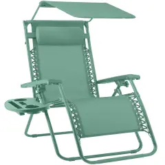 Best Choice Products Folding Zero Gravity Recliner Patio Lounge Chair w/ Canopy Shade, Headrest, Tray Seafoam